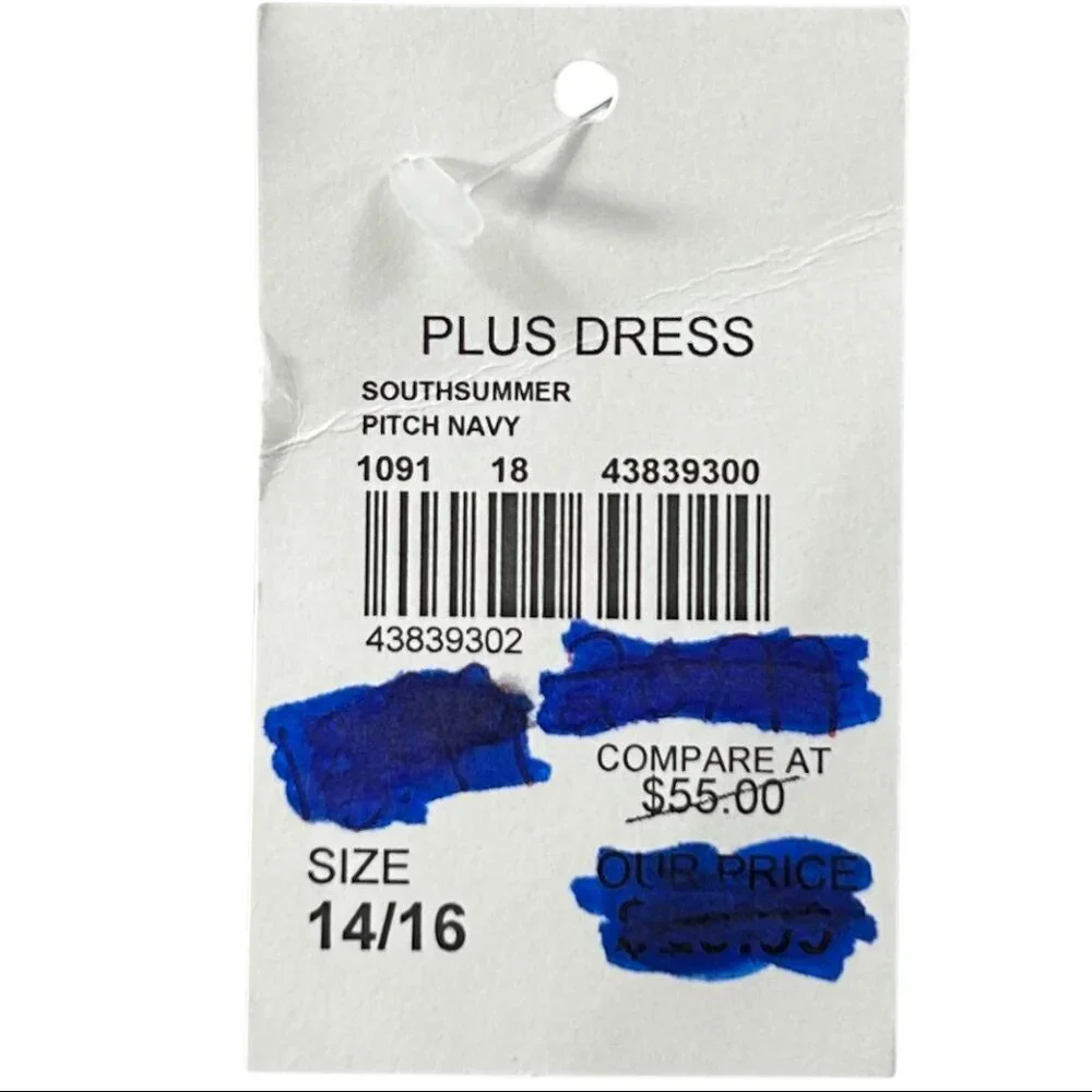 C Est. 1946 NWT Navy Blue White Stripe Sleeveless Tie Accent Dress Size 14/16W - Picture 9 of 9